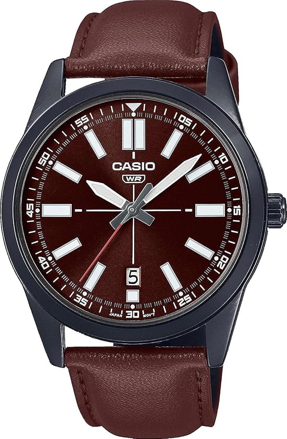 Casio MTP-VD02BL-5E Men's Black IP Brown Dial Leather Band 3-Hand Analog  Watch : Amazon.ca: Clothing, Shoes \u0026 Accessories