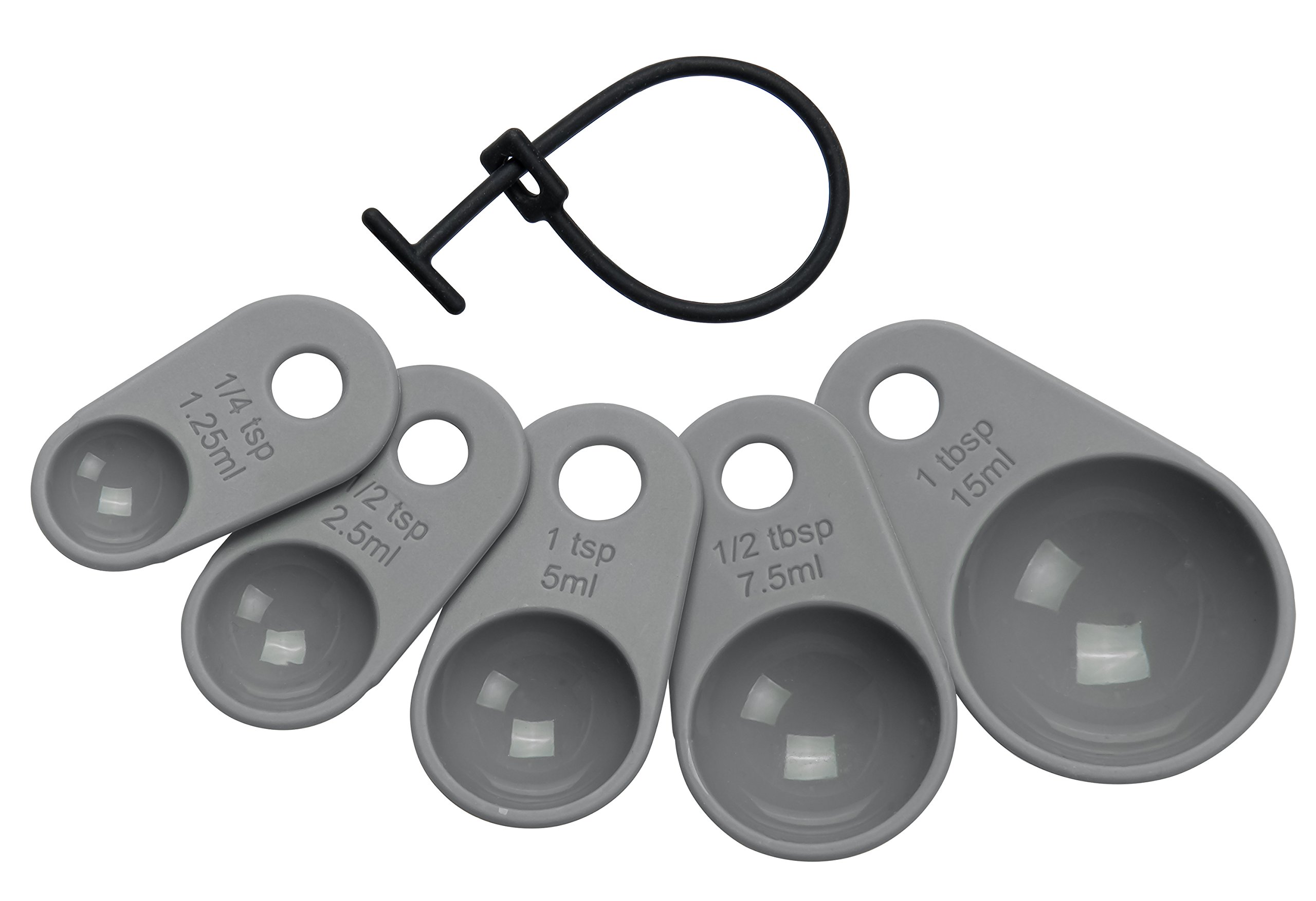 Lurch 70262 Measuring Spoon Set (5 Pieces) for Measuring Ingredients (15 ml, 7.5 ml, 5 ml, 2.5 ml, 1.25 ml) Measuring Units, Silicone, Grey