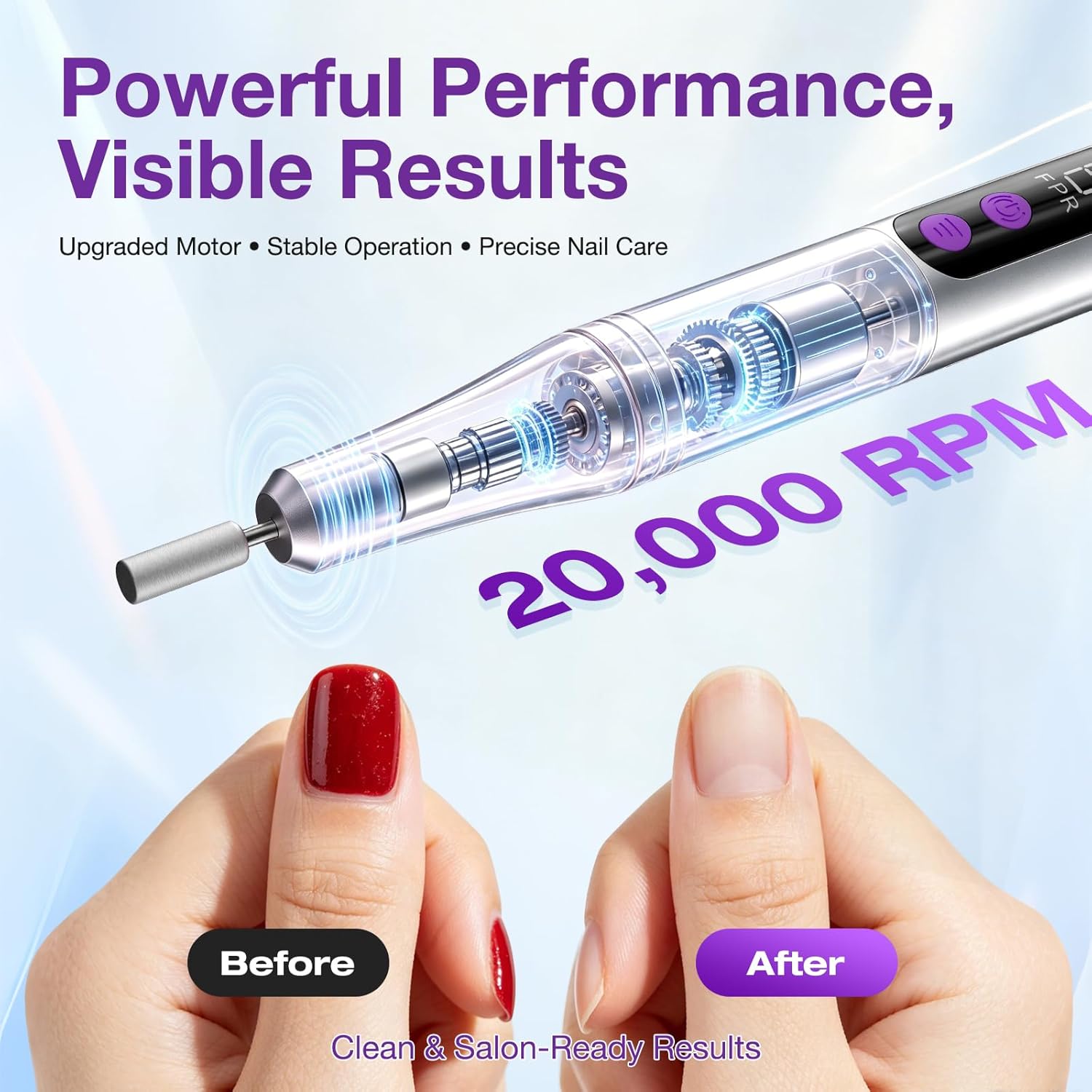 Cordless Nail Drill, Electric Nail File Machine for Acrylic Gel Polish & Dip Powder, Rechargeable Portable Manicure Pedicure Kit, 9 Speeds, LED Display, Low Noise Tool for Home & Salon, Silver