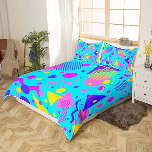 Miniatura 2 de Juego de funda de edredón de geometría de los años 80 y 90, estilo hipster, estilo moderno, estilo de los años ochenta, tamaño Queen, triángulo