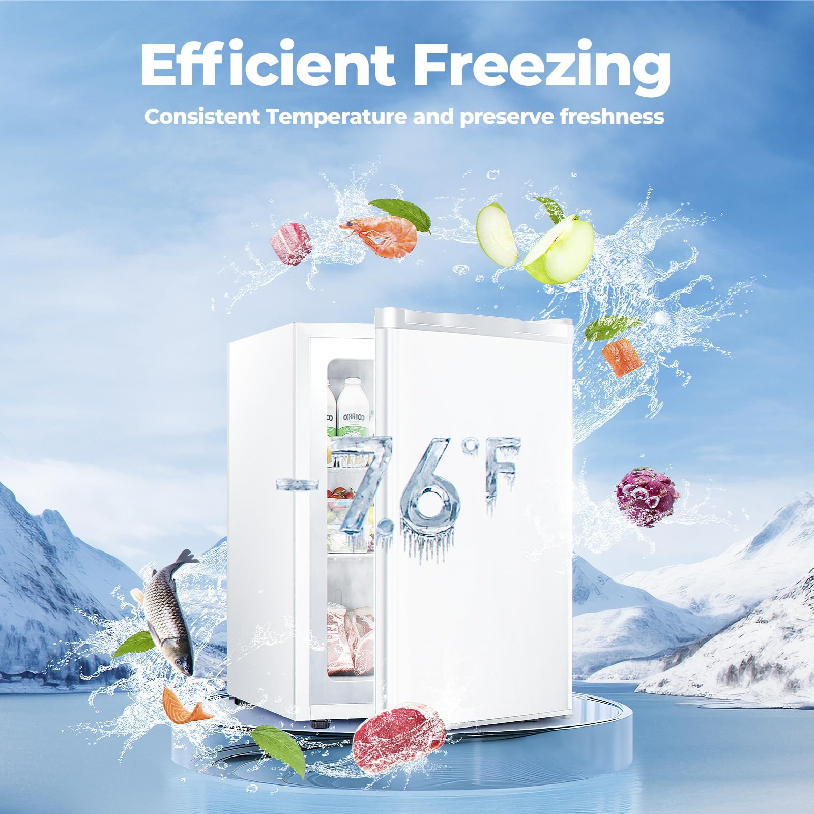Electactic 3.0 Cu.Ft Upright Freezer, Small Mini Freezer With Adjustable Thermostat, Removable Shelves, Reversible Single Door, For Bedroom/Home/Dorms/Apartment (White) on Fridge.com - View 2