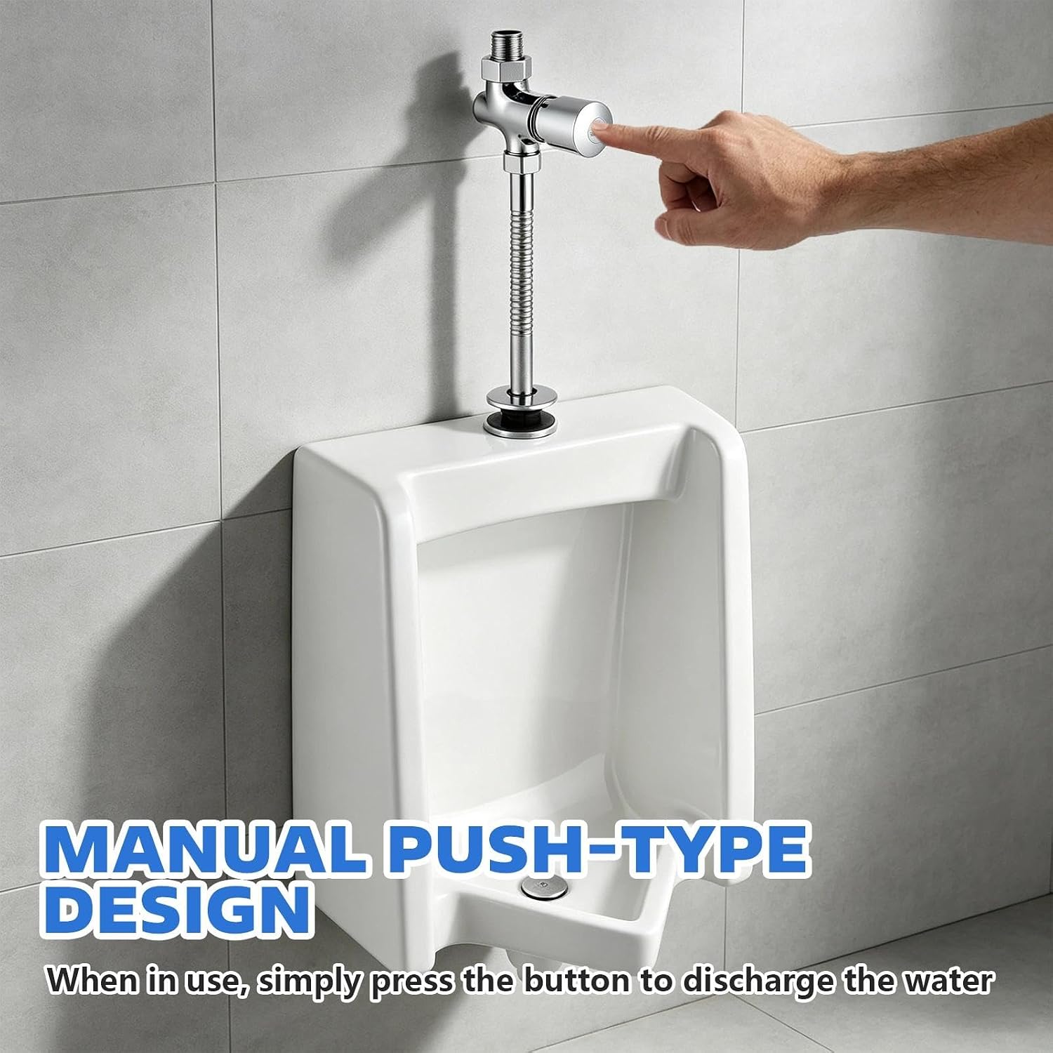 1/2in Urinal Flush Valve, Zinc Alloy Manual Urinal Flushometer, Manual Delay Automatic Shut off Hand Pressed Flushing Valve with Install Accessories for Toilets image 3
