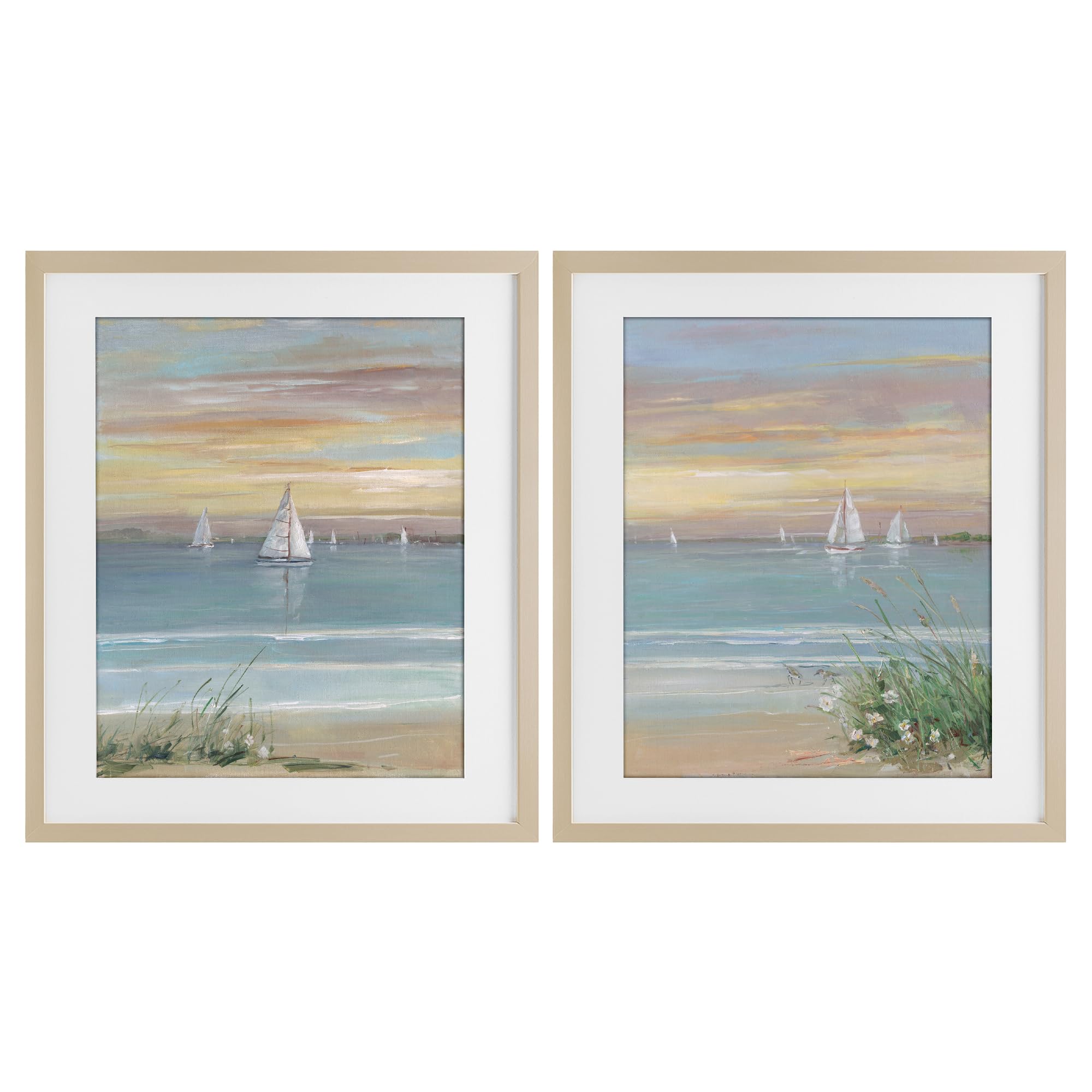 Stupell Industries Harvest Pine (Textured) 'Summer Shore Panorama'| 2Pc Framed Print Under Glass Set