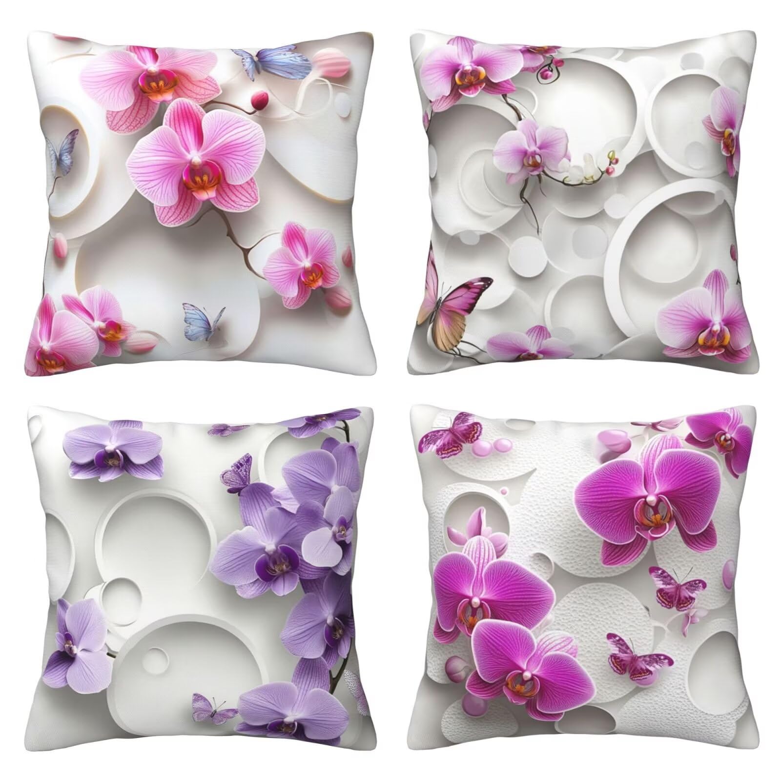 Housses de coussin 60x60 en velours floral rose violet pour salon lot de 4