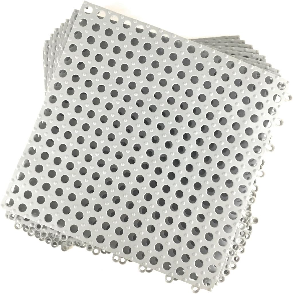 Set of 9 Interlocking Gray Rubber Floor Tiles- 11.75 inches Each Side - Wet Areas Like Pool Shower Locker-Room Bathroom Deck Patio Garage Boat. Can be Cut to fit- Mako Line - Foghorn Construction - - 