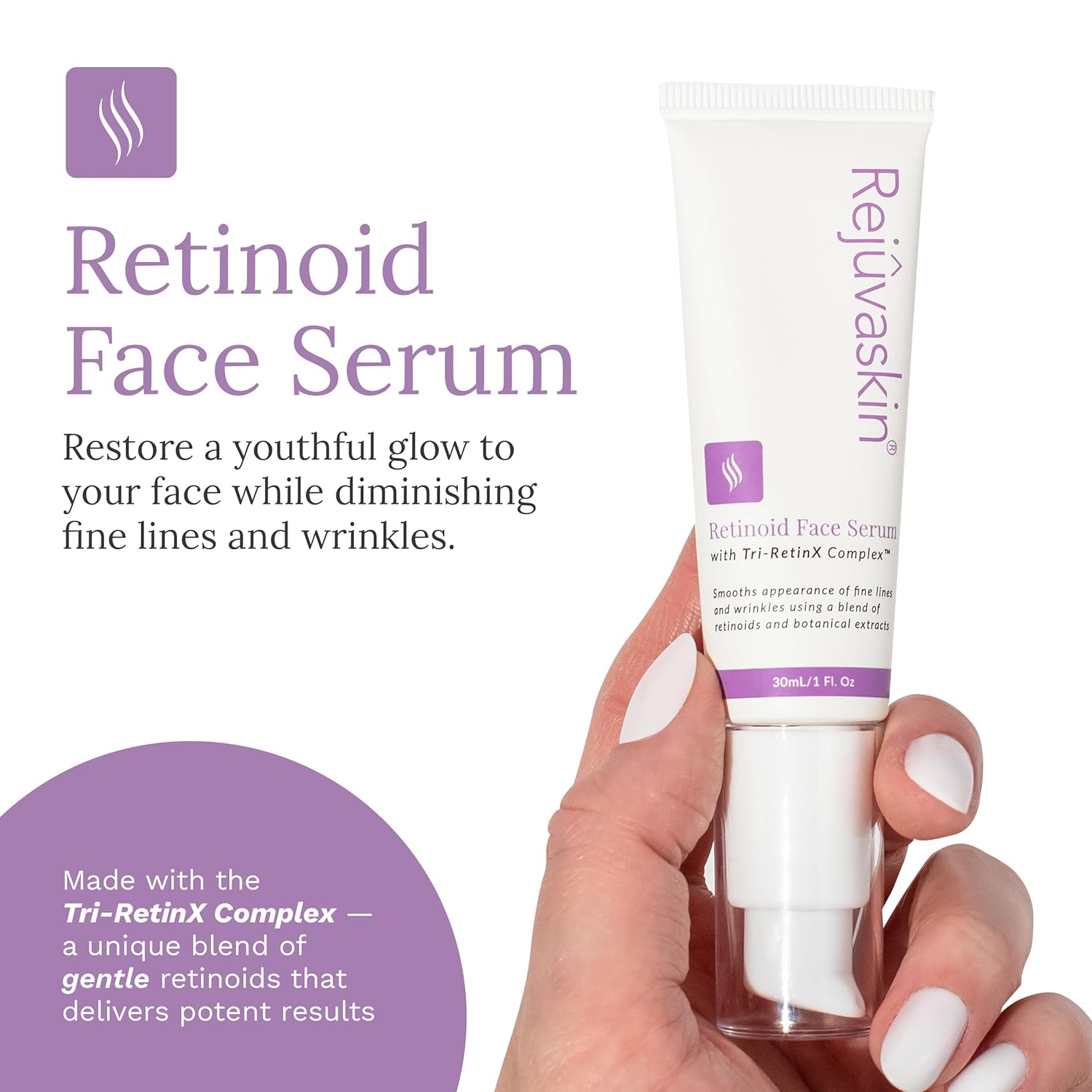 Rejuvaskin Retinoid Face Serum for Face & Dry Skin with Tri-RetinX Complex, Hydrating & Anti-Aging, 30ml