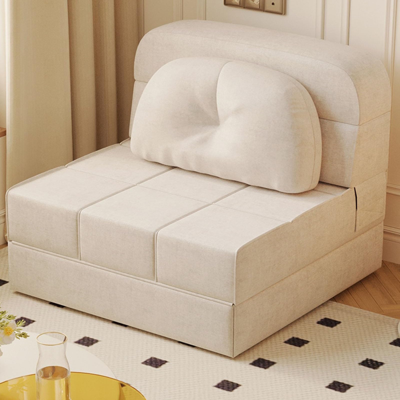 Divano Da Terra Pieghevole Johnear - Convertibile In Letto, Leggero, Con Poggiatesta, Beige, Per Spazi Piccoli - Foto 3