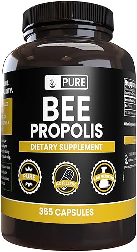PURE ORIGINAL INGREDIENTS Propóleos de abeja (365 cápsulas) sin rellenos de magnesio o arroz, siempre puro, verificado por laboratorio