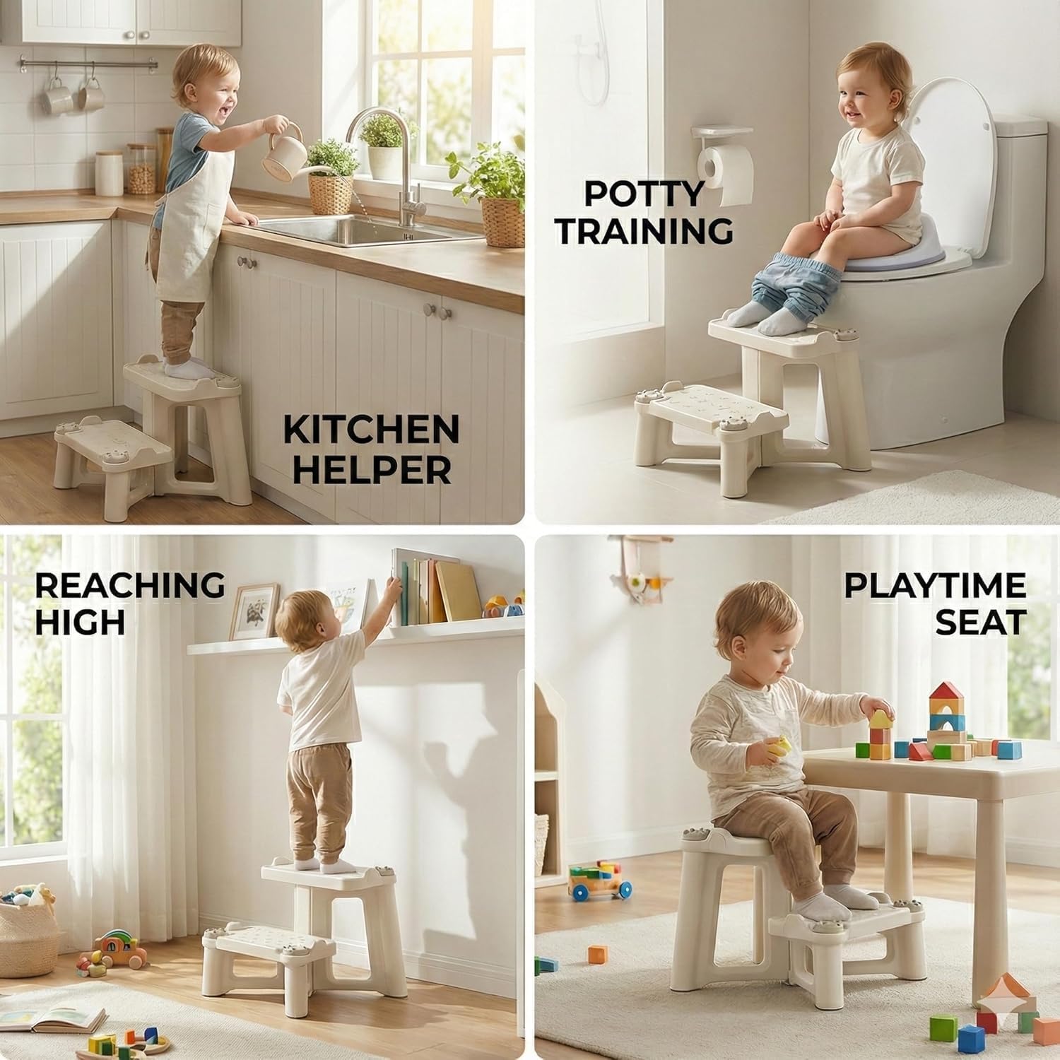 Kids Step Stool for Toddlers - Dual Height Potty Training Stool for Bathroom Sink & Kitchen, Non-Slip 2 Step Stool, Holds up to 200lbs, Sturdy Safety Helper for Kids (2 Pack)