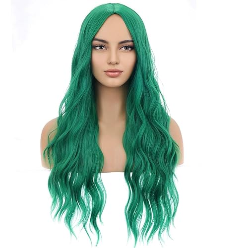 Miniatura 2 de BERON Peluca verde esmeralda, larga, rizada, color verde oscuro, pelucas sintéticas para mujeres, cosplay, uso diario, fiesta, red incluida