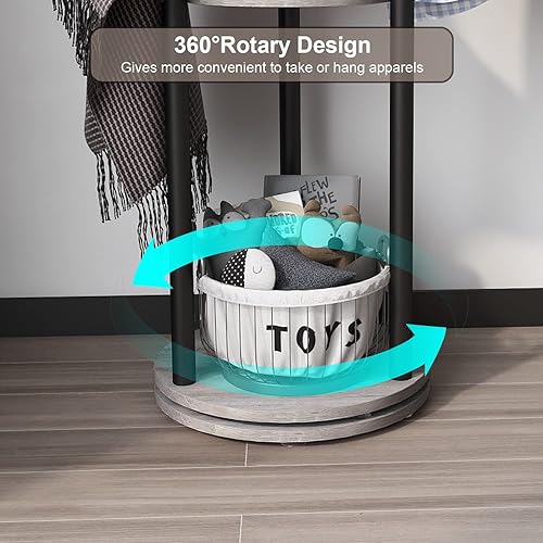 Miniatura 5 de Espelism Perchero giratorio de metal independiente con estante de almacenamiento de 4 niveles y 9 ganchos para entrada, dormitorio, esquina,