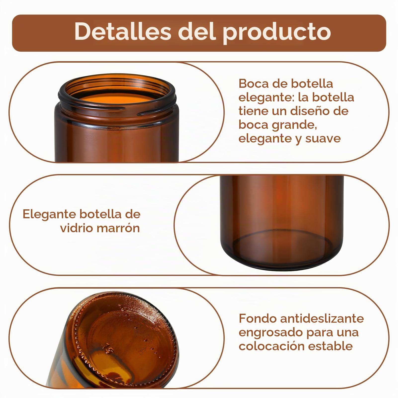 Tarros de crema para rellenar, juego de 8 recipientes de cristal marrón 240 ml con tapa, ideal para cosméticos, especias y productos de bricolaje, protección