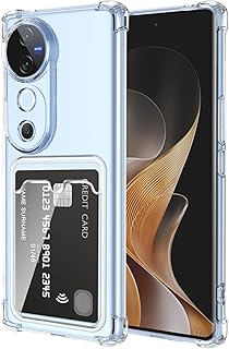 Dl3 Mobilak Vivo V40 5G Case Clear Card Holder Back Wallet Crystal Transparent Soft TPU Shockproof Bumper Corner Drop Protection Phone Case Cover With Camera Lens Protection - Transparent