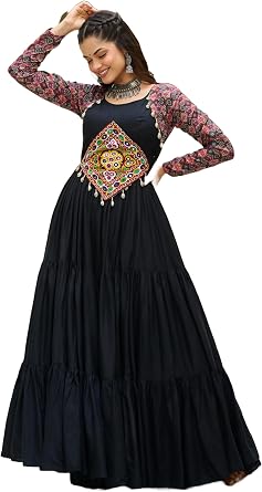 Indian Navratri Reyon Kutchi Gamthi Embroidered Cotton Print Work Suit 15373