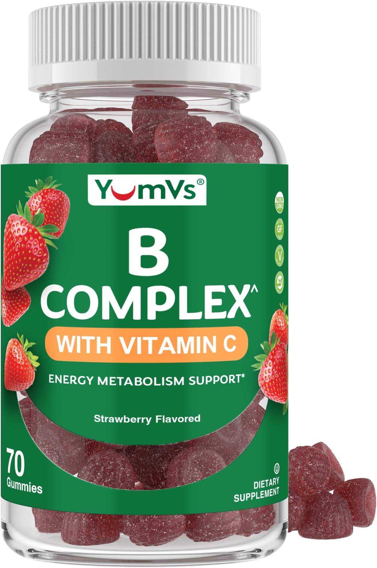 B Complex Gummies with Vitamin C – Great Tasting 1 a Day Energy & Nervous System Support for Adults – Vegan, Kosher, Non-GMO Vitamin B Complex Gummies with B12, B6, Niacin & Folic Acid – 70 Count