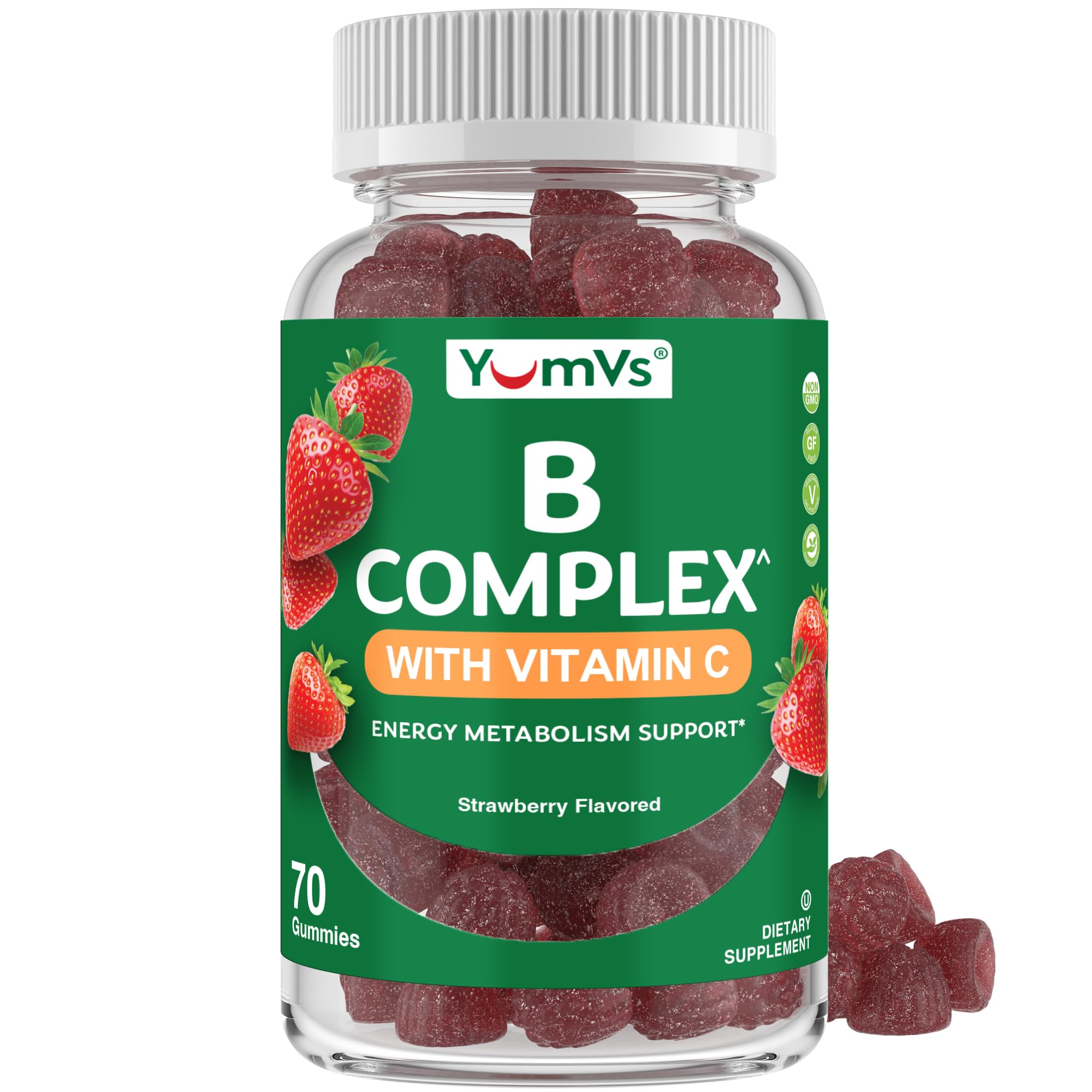 B Complex Gummies with Vitamin C – Great Tasting 1 a Day Energy & Nervous System Support for Adults – Vegan, Kosher, Non-GMO Vitamin B Complex Gummies with B12, B6, Niacin & Folic Acid – 70 Count