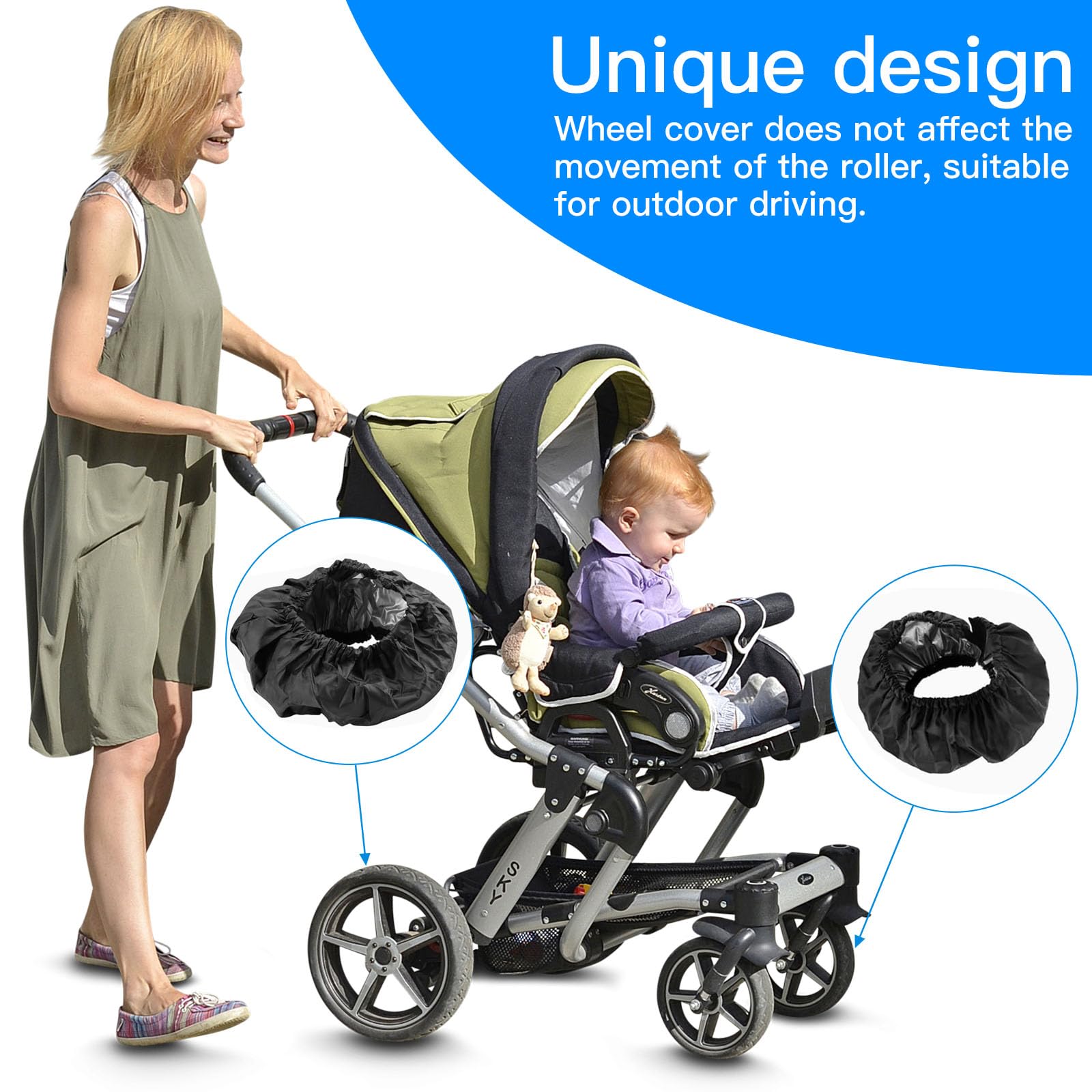 4 coprivolanti per passeggino, antipolvere, accessori per passeggino (nero)