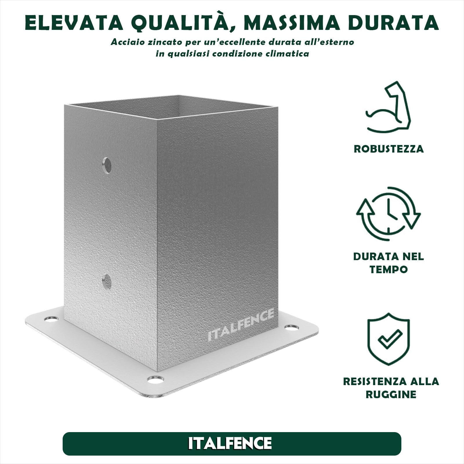Supporto per palo in legno quadrato, zincato a caldo [81x81mm, 5 pezzi]