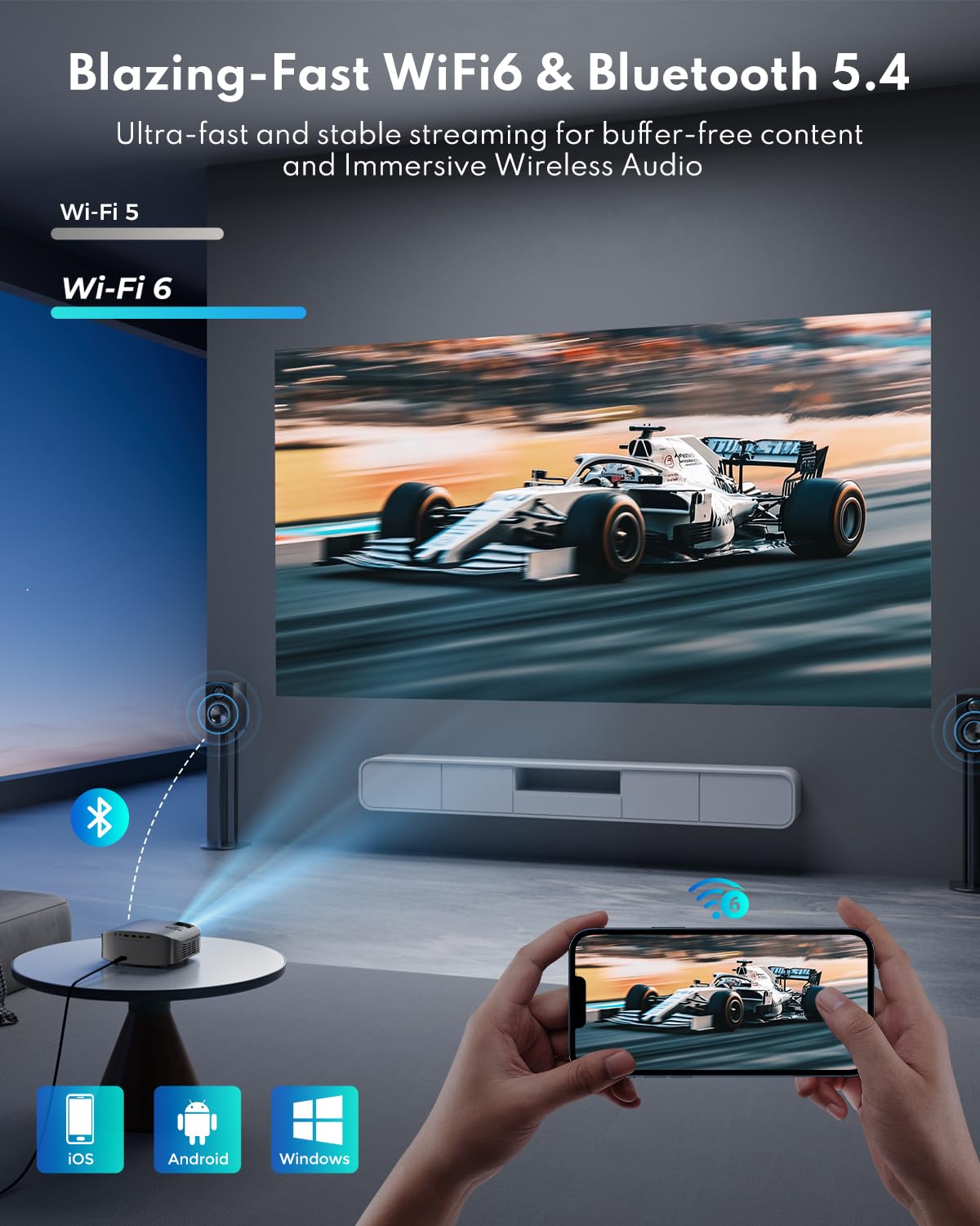 GooDee Proiettore 4K Portatile con WiFi 6 e Bluetooth 5.4, Proiettore Video Full HD Migliorato 2026, Dolby Audio per Home Theatre per Notte all'aperto, Ultimo Intervento e Camera da Letto, Compatibile
