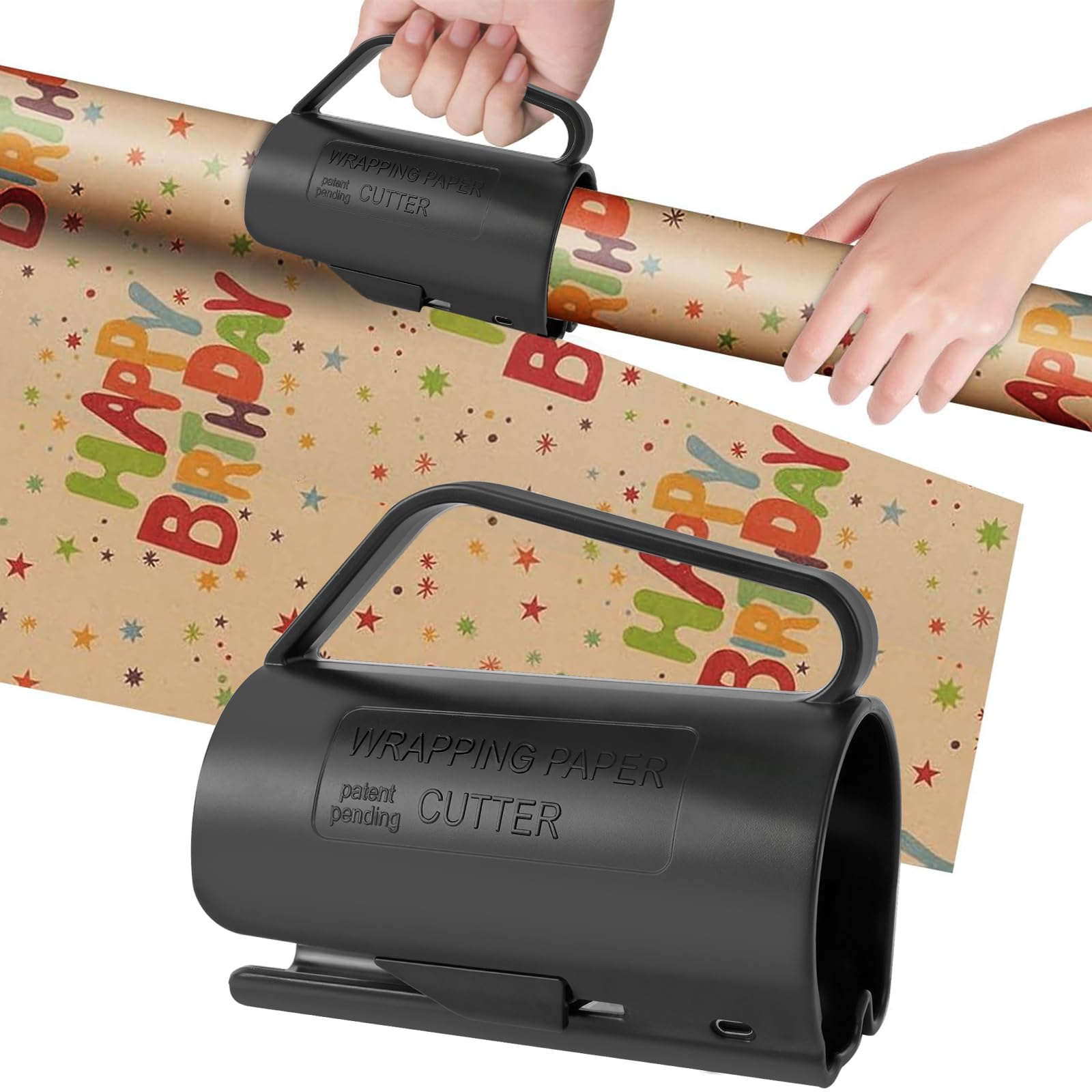 Wrapping Paper Cutter, Decoration Roll Papers Gift Wrap Cutting Tool for Birthday Thanksgiving Christmas, with Handle Easy Sliding 1-Pack Black