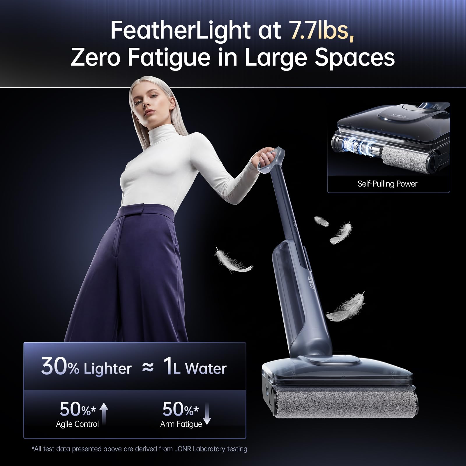 JONR H2 Pro Aspirateur sans fil avec eau chaude auto-nettoyante, design innovant de protection contre les odeurs, aspiration ouragan 20 000 Pa, 180 ° à plat avec zéro perte de puissance et de capacité