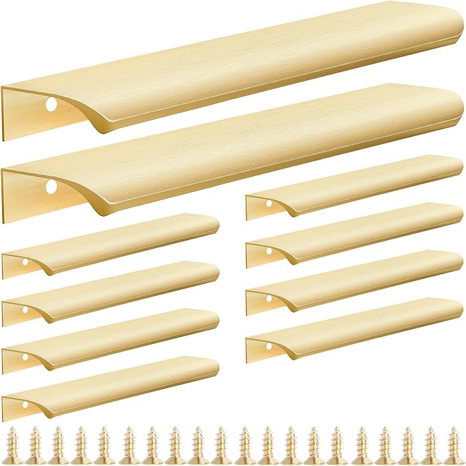 Malimali Paquete de 10 manijas doradas para armario de cocina – 200 mm modernas manijas de aluminio para gabinete de baño, latón cepillado