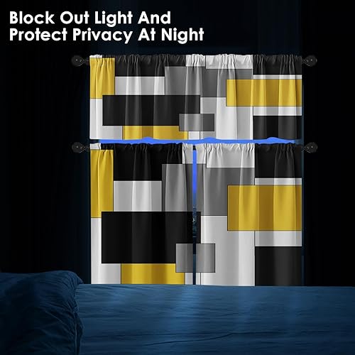 Miniatura 7 de Cortinas Amarillas de Ventana de Cocina Juego de Cenefas y Niveles, Negro Gris Blanco Moderno con Bolsillo para Cortinero, Cortinas de Estilo