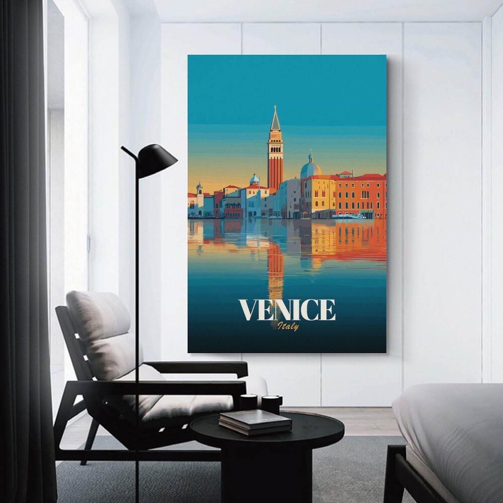 Junmoney Venice, Italy Cityscape Illustration Canvas Wall Decor, 12x18inch(30x45cm), for Gallery Wall Decor And Room Displays, Wall Decor Suited to Curated Displays