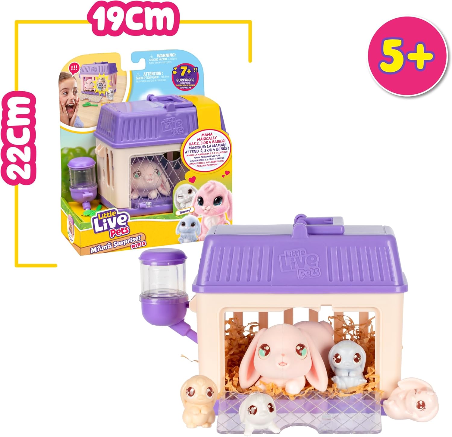 Little Live Pets Mama Surprise Minis Bunny, Plush Bunny That Has 2, 3 or 4 Babies Randomly, Interactive Pet Toy, for Kids 5+, Famous (LP304100)