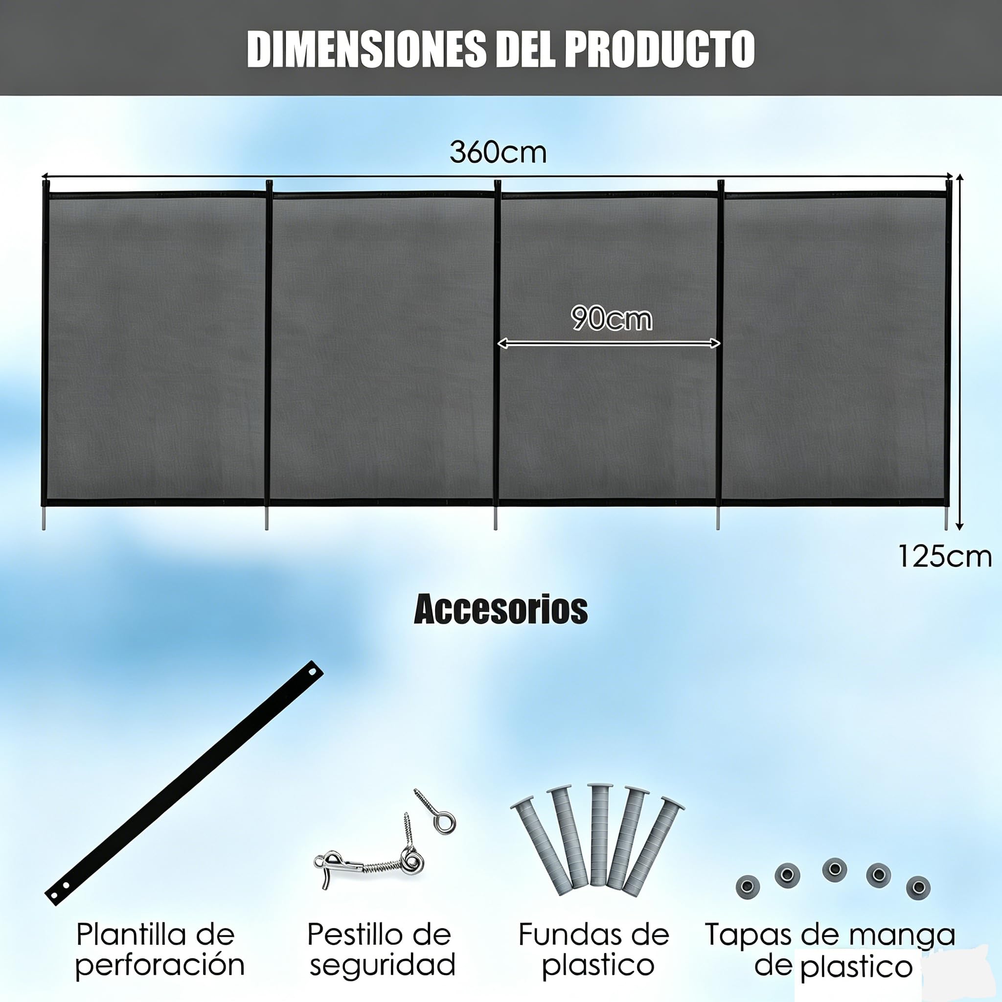 COSTWAY Valla para Piscina, 360x125cm, 4 Piezas, Vallas de Seguridad para Piscina, Marco Aluminio y Tejido Teslin, 340 g/m², con Protección UV, Vallas Piscinas Seguridad para Niños y Mascotas (1)