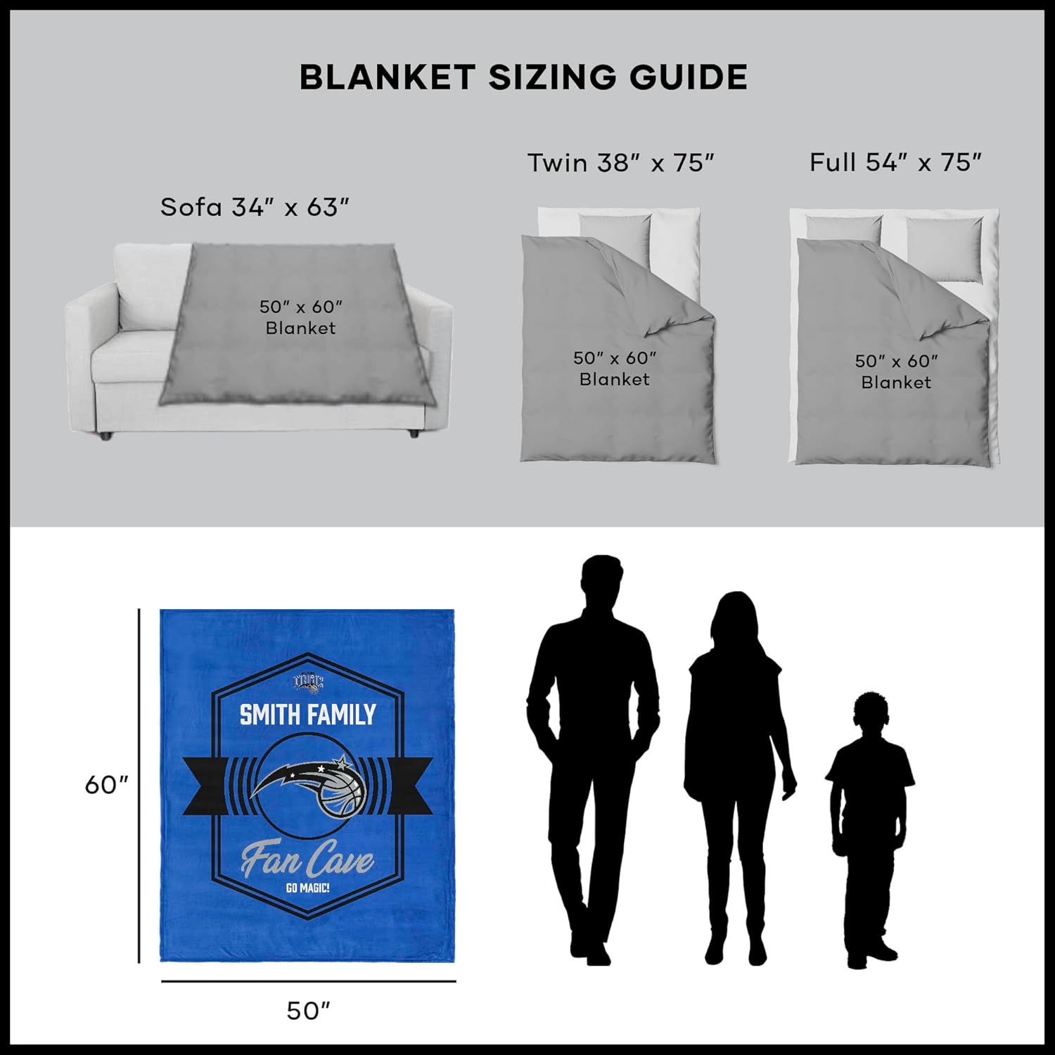 NORTHWEST NBA Orlando Magic, Dominion, Personalized Silk Touch Sherpa Throw Blanket, 50 x 60 Inches