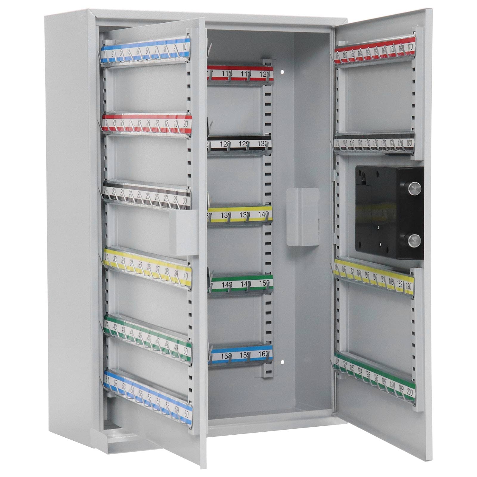 Rottner T06023 Armadietto per chiavi S 200 EL, in lamiera d'acciaio, chiusura elettronica e ganci regolabili per 200 portachiavi, colore grigio chiaro.