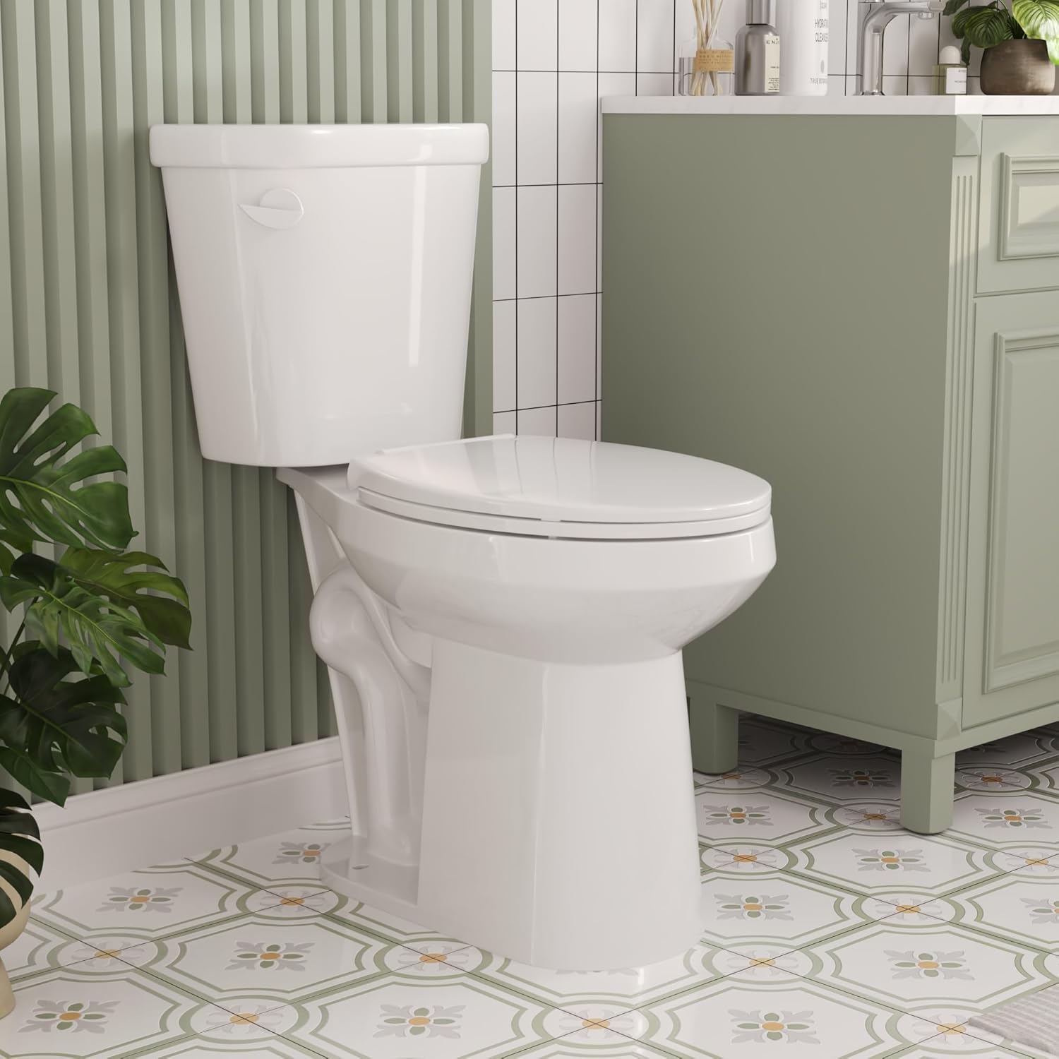 DeerValley 19-Inch Extra Tall Toilet for Seniors, White Two-Piece Toilet for Bathrooms with Comfort Seat, ADA Comfort Height, Elongated Bowl with Powerful 1.28 GPF Single Flush, DV-2F0356