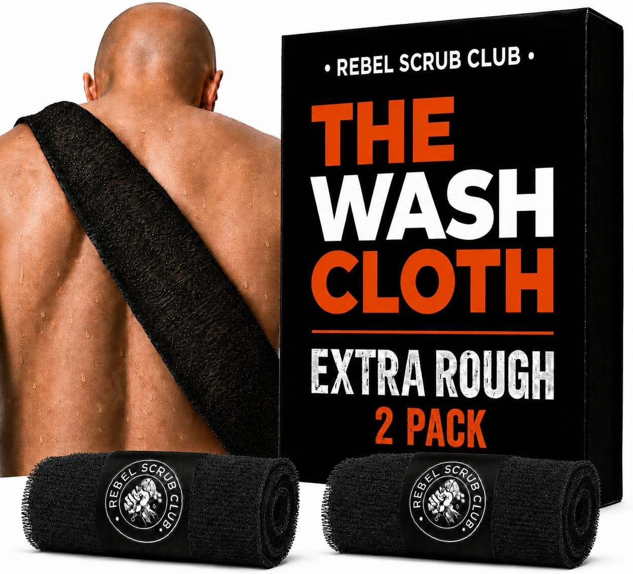 Extra Rough Exfoliating Washcloth, Body and Back Scrubber for Men, 2 Pack