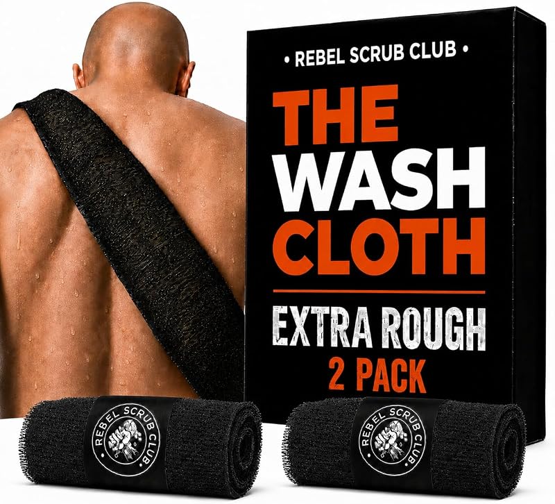 Bucha de banho extrarrugosa REBEL SCRUB CLUB preta, 20,07 cm x 30,48 cm, pacote com 2