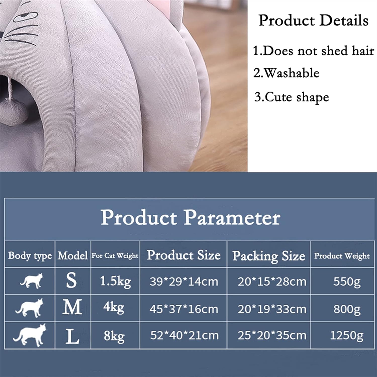 Cozy Pet Bed Warm Cave Nest Sleeping Bed Puppy House for Cats and Small Dogs Kitten Bed with Removable Washable Cushion (Color : Grey Cat Size : M) (Brown Bear L) (Grey Rabbit Large