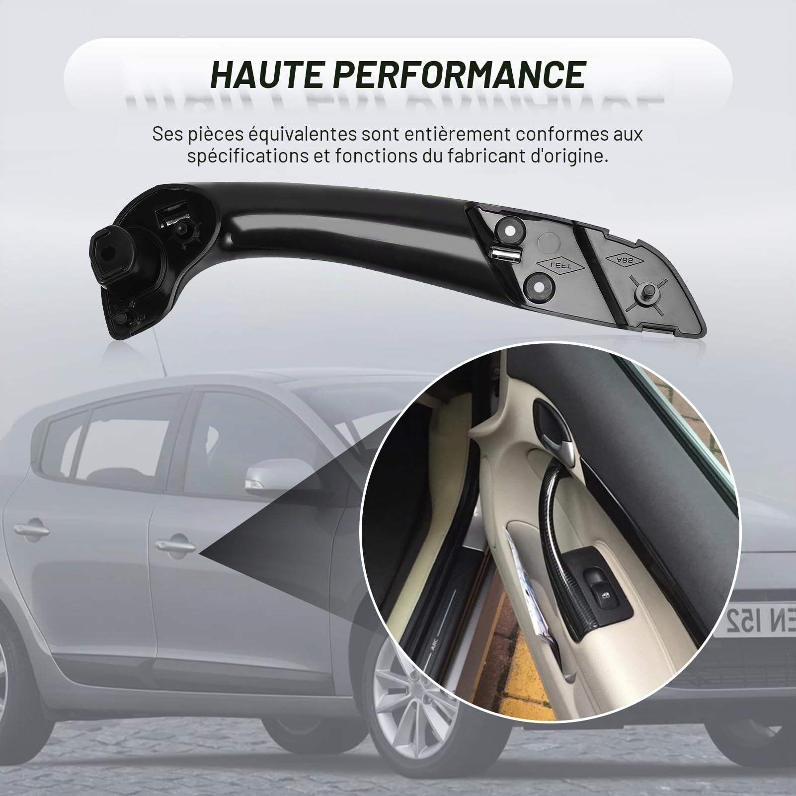 Poignée intérieure de porte avant droite pour 2008-2016 Meg,ane 3 Grandtour Combi Van Fluence, 2009-2015 Fluence #809540008R / 809600015R
