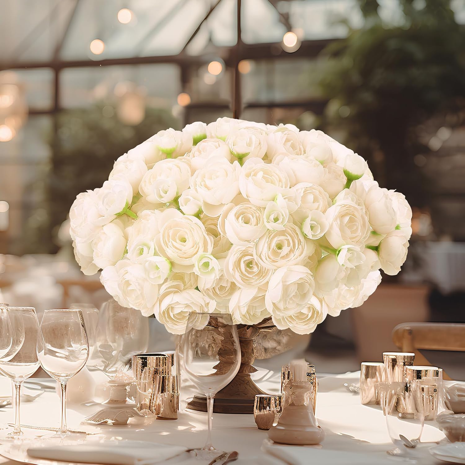 5 Bouquets Cream Ranunculus Artificial Flowers, 30 Pcs Silk Mini Faux Ranunculus Bouquet for Wedding, Bridal Shower, Centerpieces, and DIY Decorations - Image 5