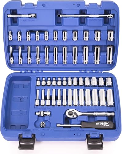 Miniatura 8 de Stark USA Juego de llaves de vaso de 47 piezas de 14 pulgadas y 38 pulgadas con trinquete reversible de 90 dientes