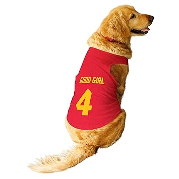 Ruse Pet Good Girl Jersey No.4 Printed Round Neck Sleeveless Dog Vest Tank T-Shirt/Tees Apparel/Clothes/Tees Gift for Dogs(Red) Large (Desi/Stray, Doberman etc.)