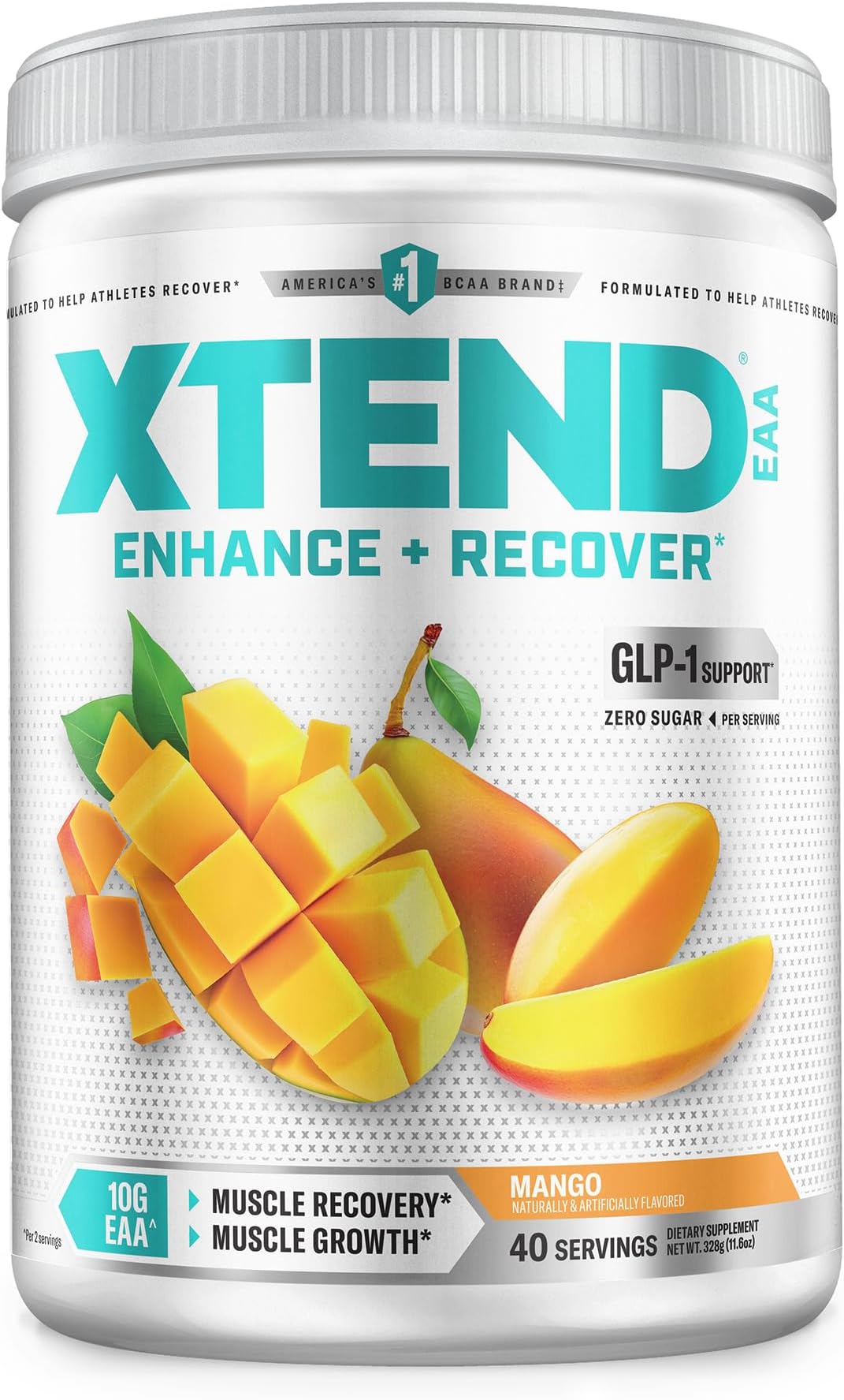 EAA + BCAA Powder for Muscle Recovery & Lean Muscle Growth, 9 Essential Amino Acids for Intra Workout or Post Workout Recovery, 10g EAAs Per 2 Servings, Mango 40 Servings