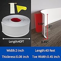 Vista 2 de COUKIU Moldura Flexible para Zócalo, 3 Pulgadas x 40 Pies Base de Pared de Vinilo Autoadhesiva Base Cove, Moldura de Base de Pared de Goma