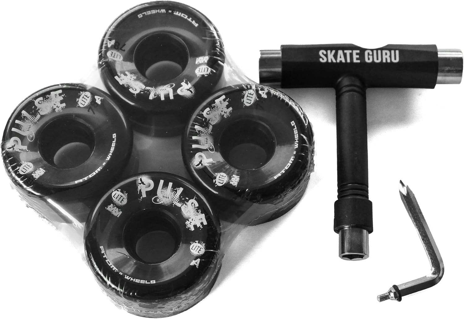Atom Skates Outdoor Quad Roller Wheels / 4 Wheels Atom Pulse Lite 62x33 Black Bundle with Tool
