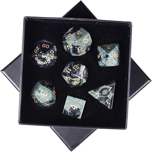 Vista 29 de SUNYIK Juego de 7 dados poliédricos DND de piedra de cristal pulido para juegos de mesa RPG MTG, dados de juego DND, mazmorras poliédricas