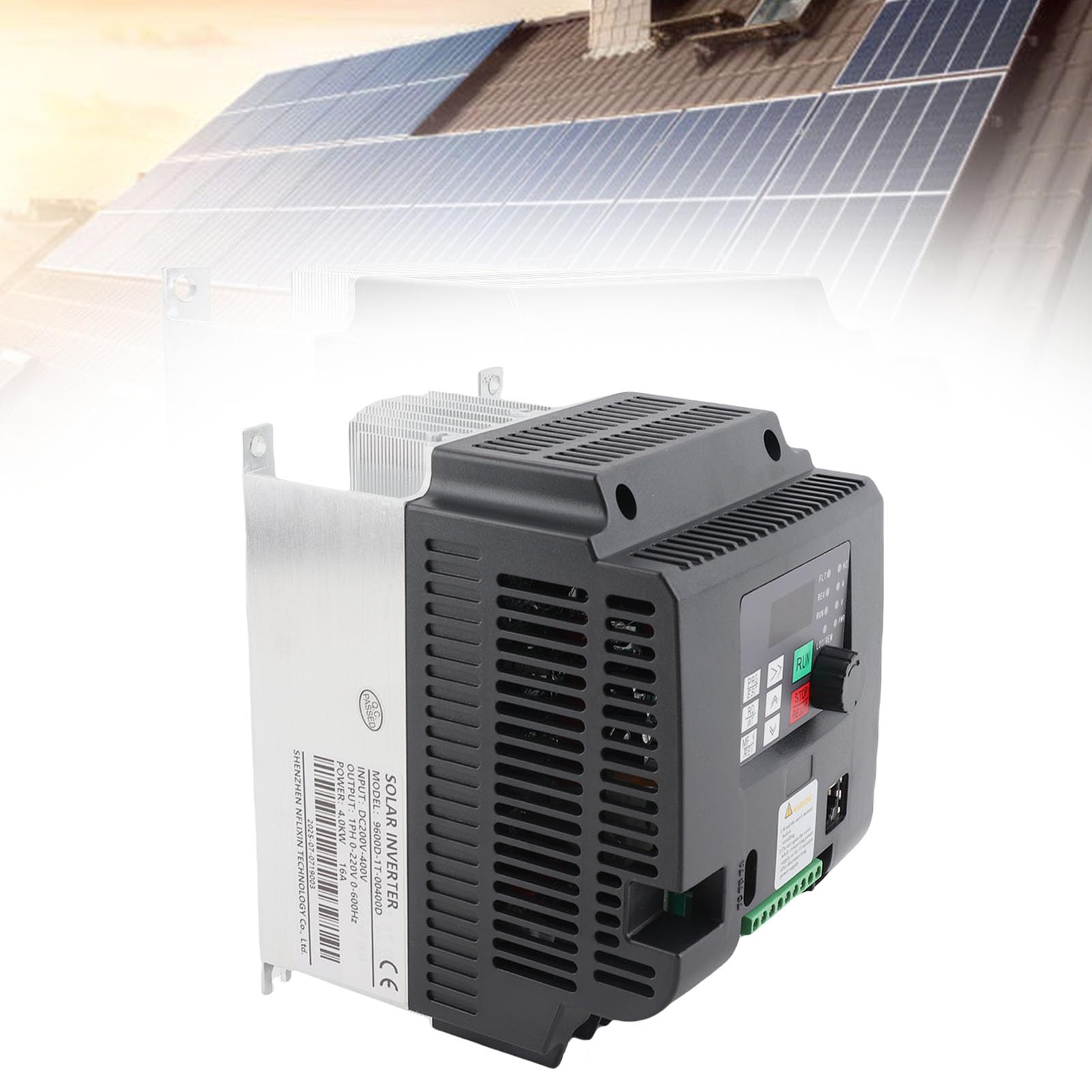 Fafeicy Inversor Solar 4KW Variador de Frecuencia Variable Monofásico, Controlador MPPT de Aluminio Retardante de Llama para PC, DC200 a 400V a 0 a 220VAC, para Sistemas de Bombas de Agua