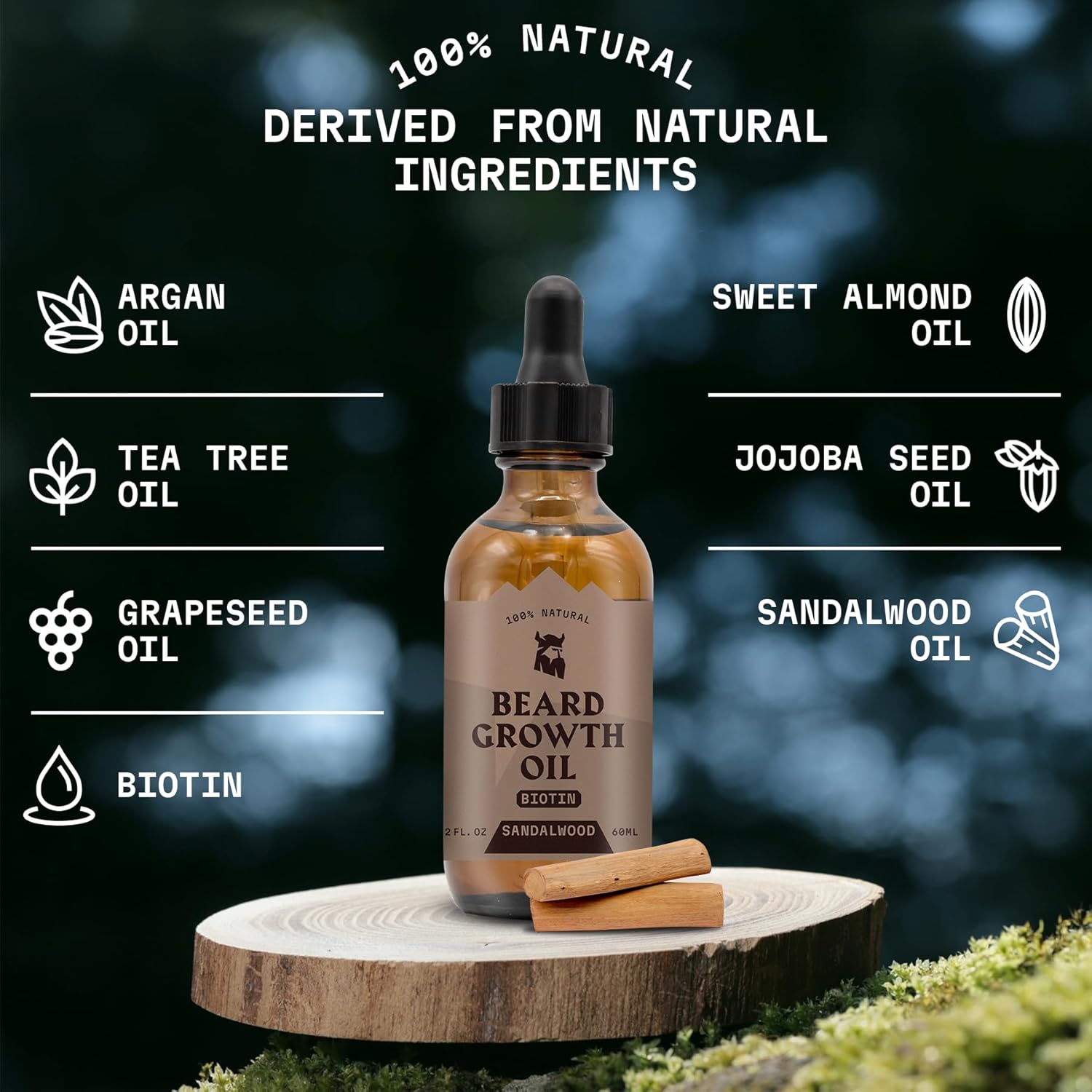 Striking Viking Beard Growth Oil for Men - 2 Fl Oz, Sandalwood - Thickening & Conditioning Beard Oil with Biotin - Facial Hair Serum with Argan & Jojoba for Hydration - Image 4