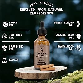 Striking Viking Beard Growth Oil with Applicator for Men - Vanilla Scent - 2 Fl Oz Beard Oil Kit for Thicker & Conditioned Beard & 1 Applicator - Facial Hair Serum with Argan & Jojoba Oil