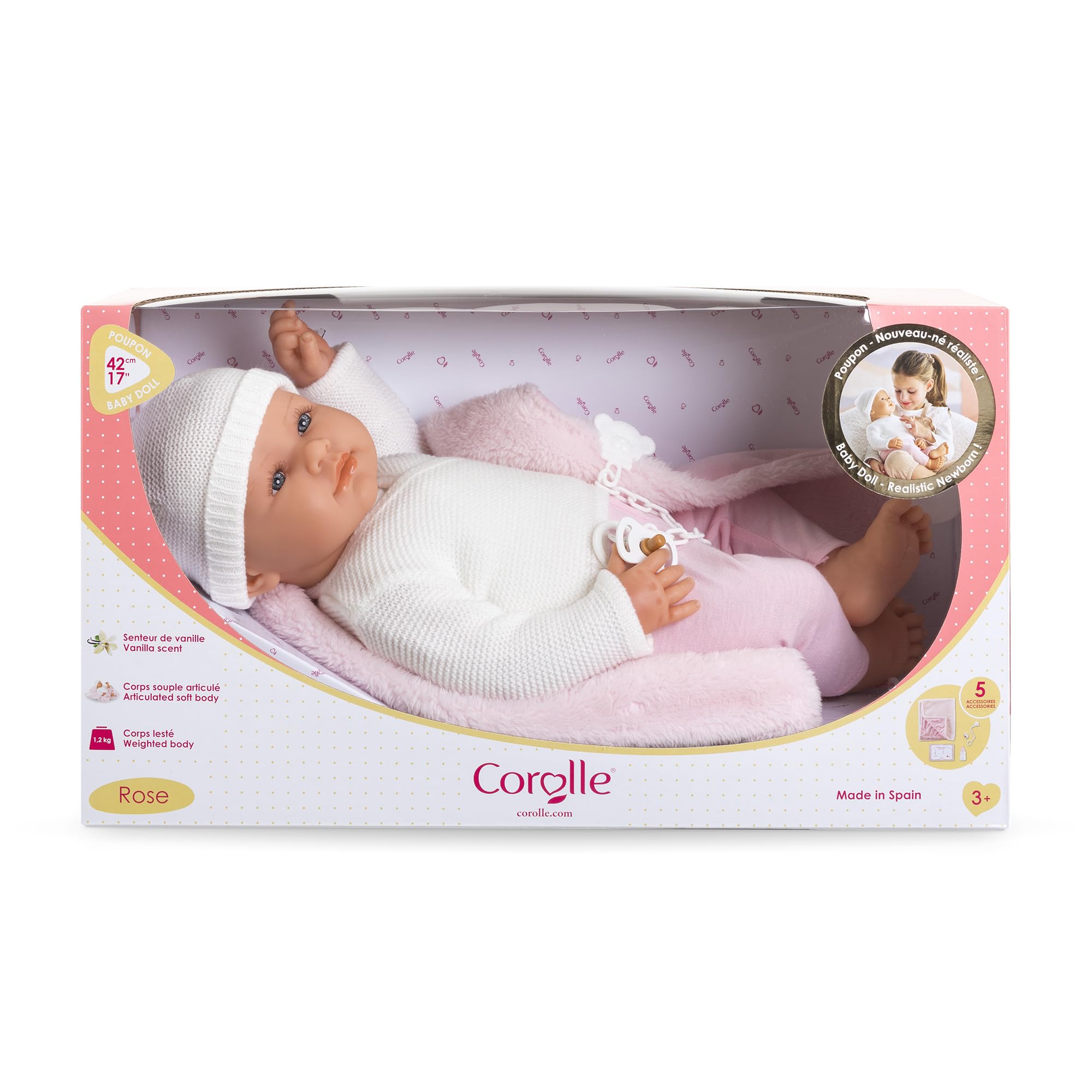 Corolle Mon Grand Poupon - Babypuppe 42 cm, realistische Weichkörper-Puppe mit Vanilleduft & Schlafaugen – ab 3 Jahren – lebensechte Spielpuppe für Rollenspiele, Puppenzubehör & Geschenk Mädchen