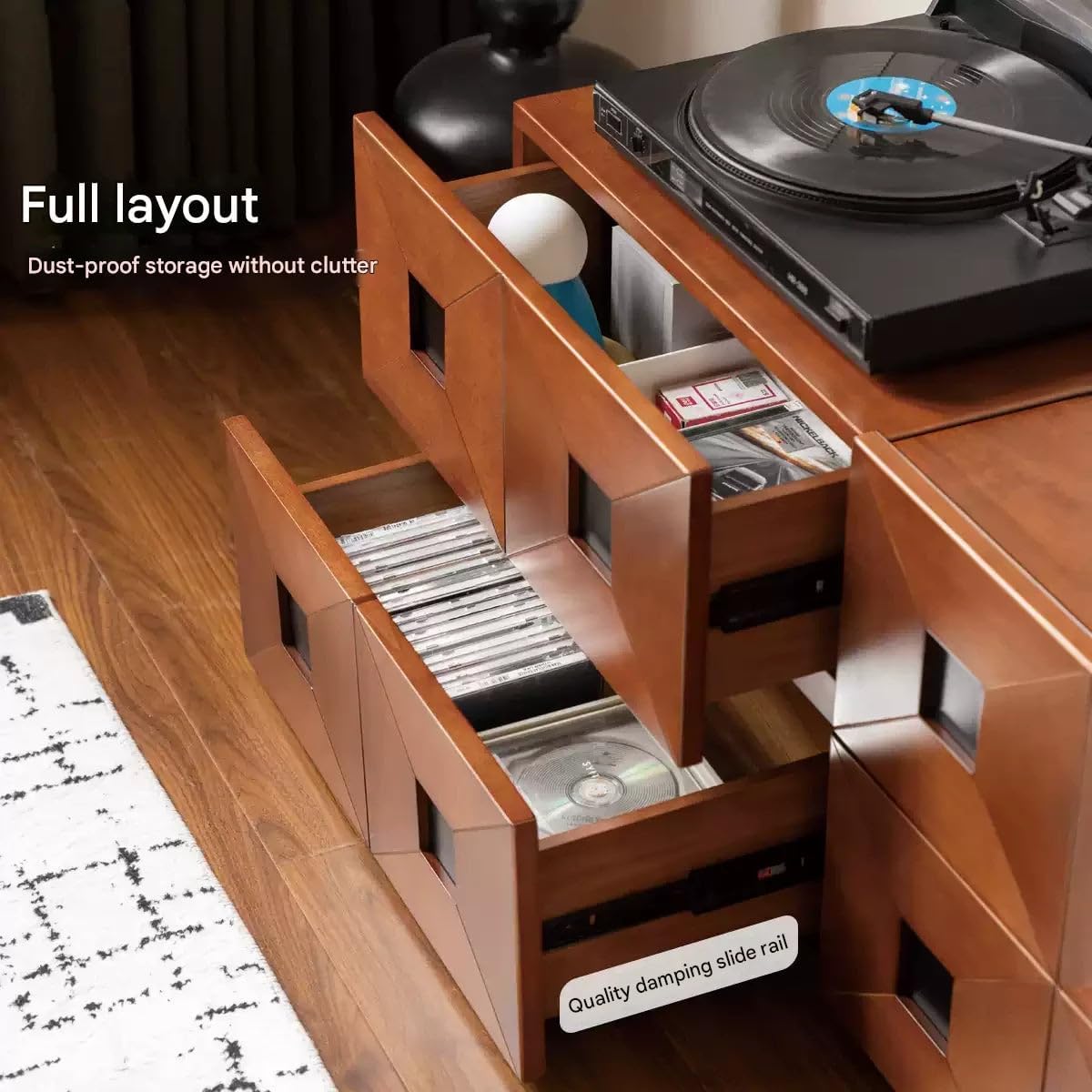 GVAwood Poplar Solid Wood Ancient Style Module Combination TV Cabinet. 91.3x15.7x19.6 inch / 232x40x50cm / Teak Color/Combination TV Cabinet