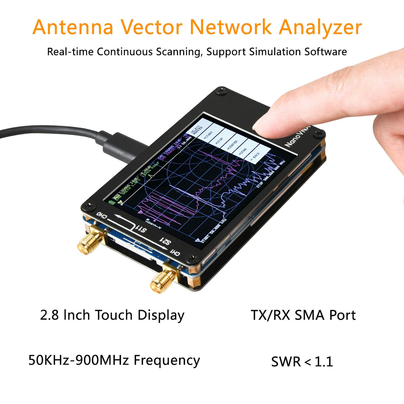 NanoVNA-H Vector Network Analyzer, Versie 3.6 10KHz-1.5GHz HF VHF UHF Antenne Analysator die S-Parameters meten, Voltage Bevindende Golfverhouding/Fase/voor voor SMITH-grafiek